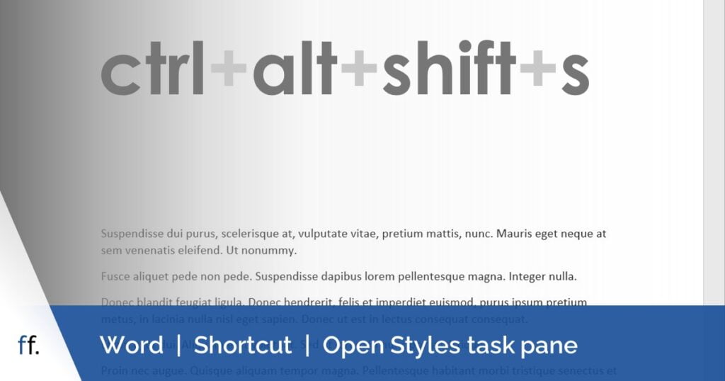 Text showing shortcut keys to open the Styles task pane in Word – Ctrl+Alt+Shift+S.