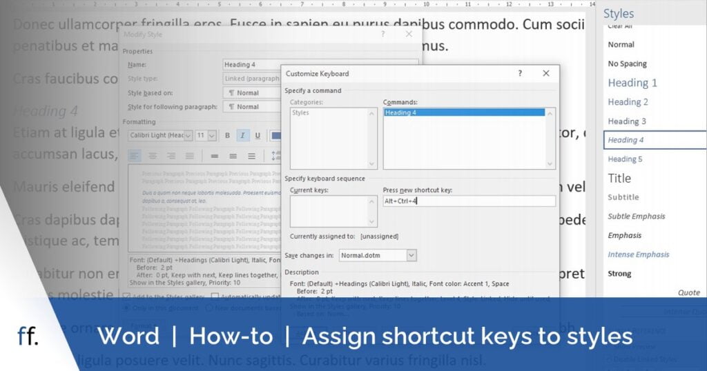 Customize Keyboard dialogue box (accessed when modifying a style). This is used to assign a shortcut key to a style in Word.